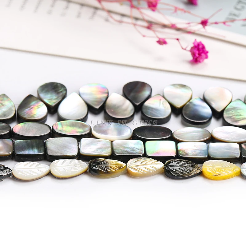 JD Wholesale Natural Mother of Pearl Shell Beads Natural Black Lip Shell Oval Leaf Shape Beads For Jewelry Making
