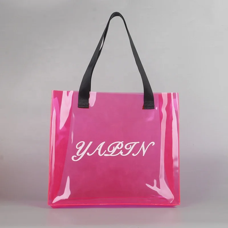 Wholesale Clear Shopping Bag Custom Print LOGO Package Makeup Shoes Bottle PVC Tote Jelly Bags