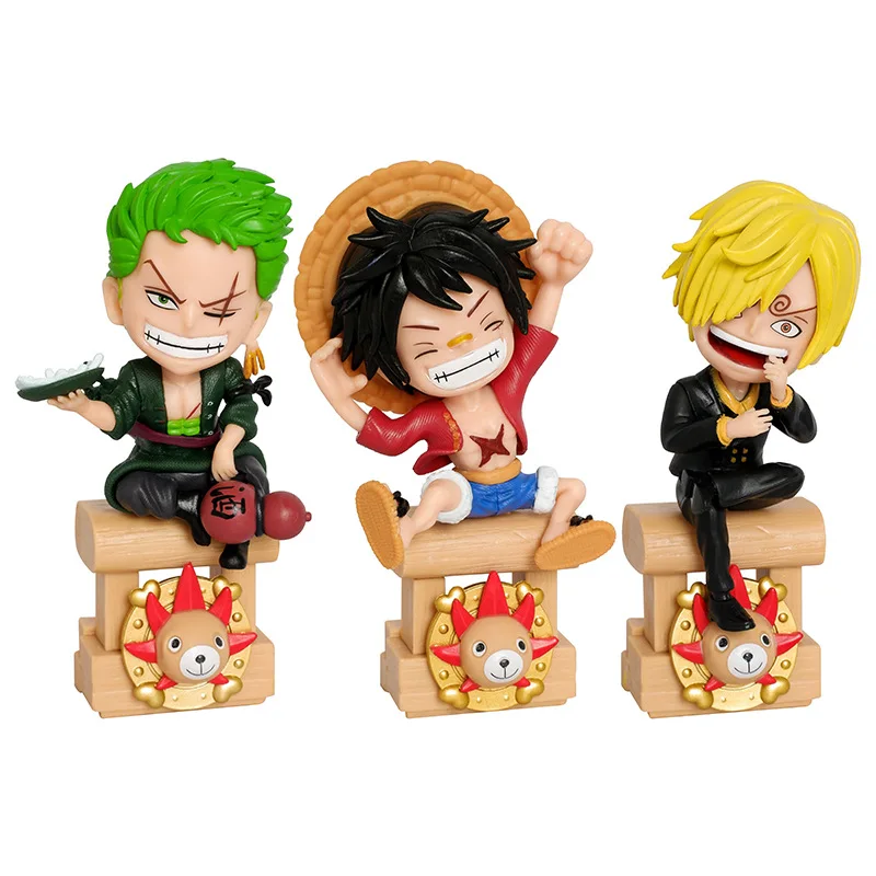 3 Styles 1 Piece Figura Cartoon Model Toy Q Version Thousand Sunny Luffy Sanji Zoro Figurine PVC Anime Figure Anime Statue Doll