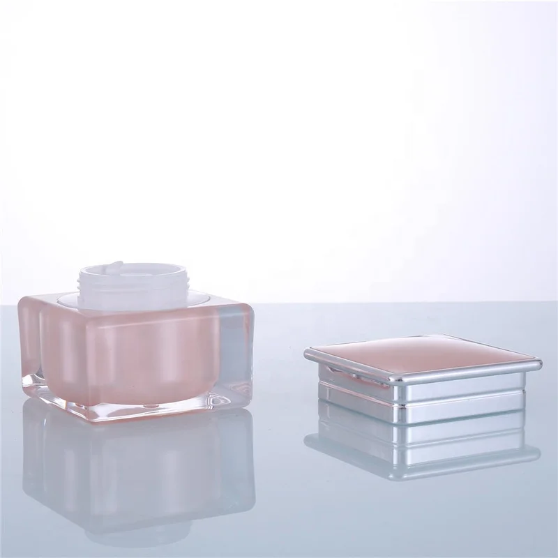 Luxury 0.5 oz 1 oz double wall square pink cosmetic acrylic cream jar for cosmetic cream 15g 30ml 50g