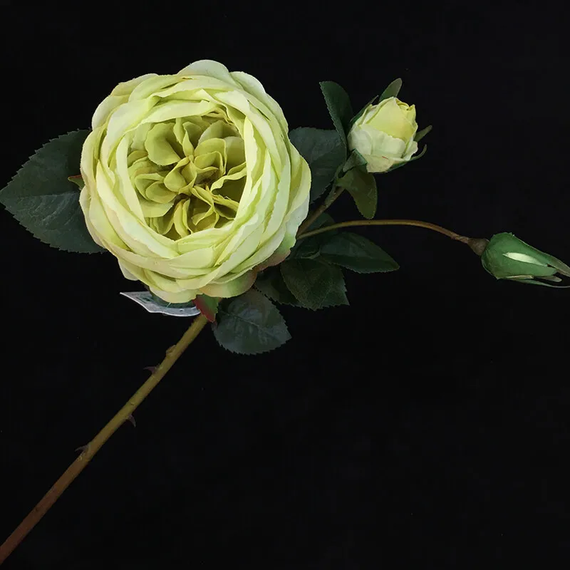 Sen Masine Custom Home Decorative Artificial Flowers Silk Real Touch Roses High Quality 2 Bud Green Fake Rose