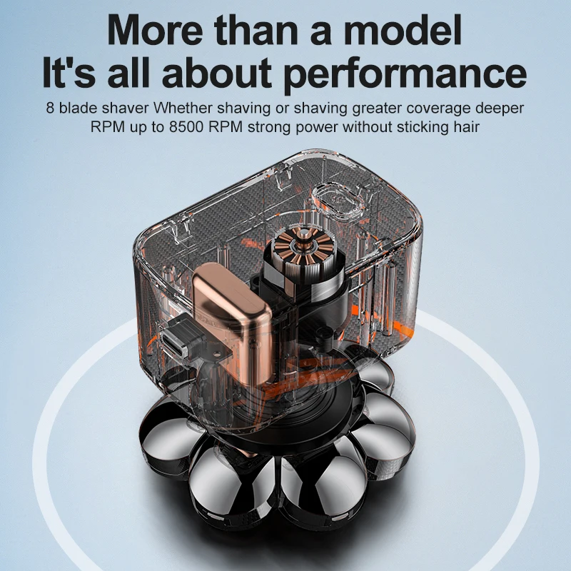 Suttik LK-8188 New 8D 9D IPX6 Waterproof Electric Razor Grooming Kit 8500rpm Type-C Rechargeable Head Shavers for Bald Men