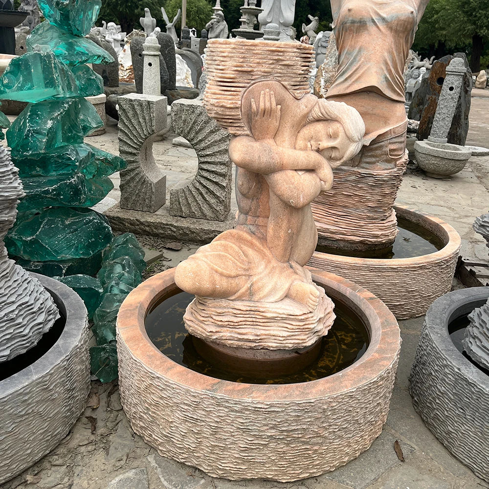 Factory Prices Female Woman Statues Stone Water Fountain for Garden