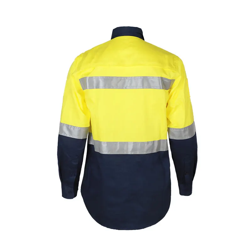 Men Work Fr Dry Fit Shirt Reflection Clothing Workwear Cotton High Visibility Safety Shirts Long Sleeve Reflective