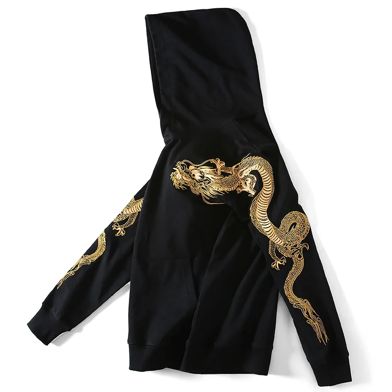 Vintage Dragon Embroidery Hooded Sweatshirt Men Girls Couple Tops Hoodie Jacket