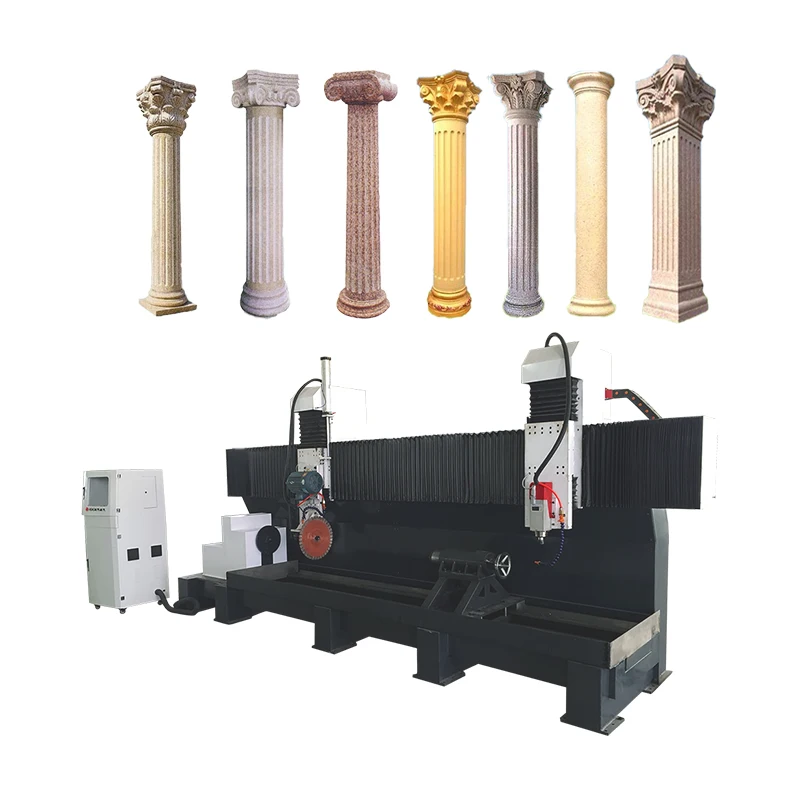 Big Marble Column Pillar Corbel Post Making Machine Rotary CNC Router Stone Lathe with Saw Blade