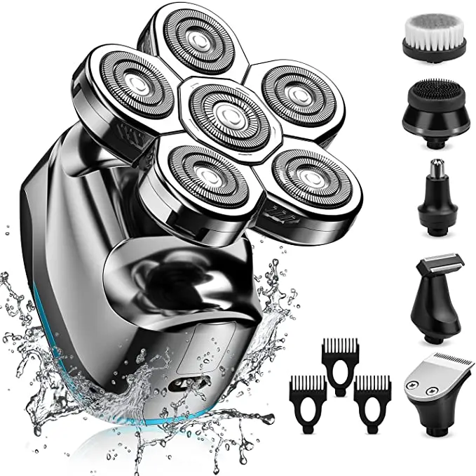 6 Heads Rotary Razor Beard Nose Hair Trimmer Face Multifunction 5 In 1 Electric Shavers For Men