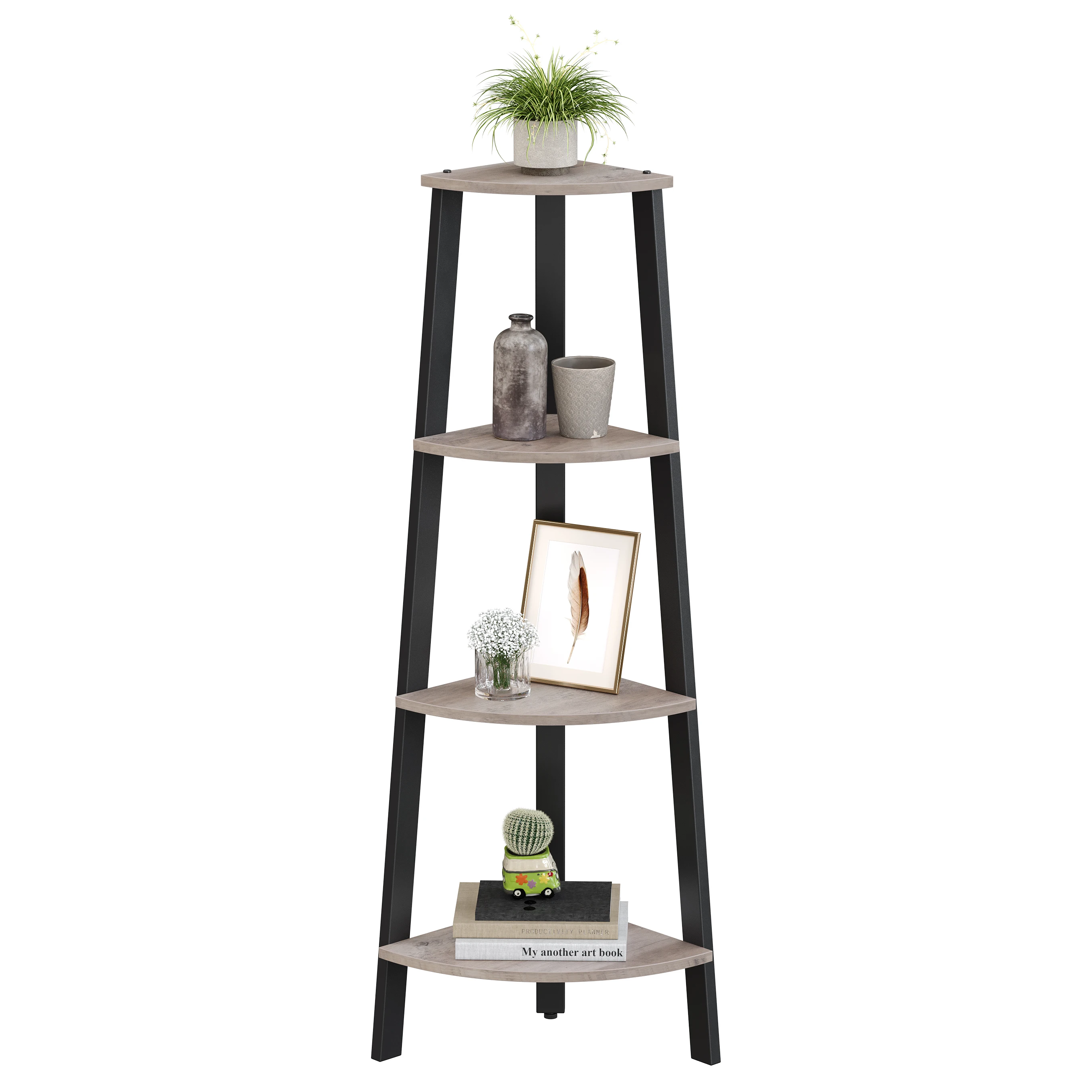 VASAGLE Living Room 4-Tier Corner Bookshelf Industrial Corner Ladder Shelf Stand