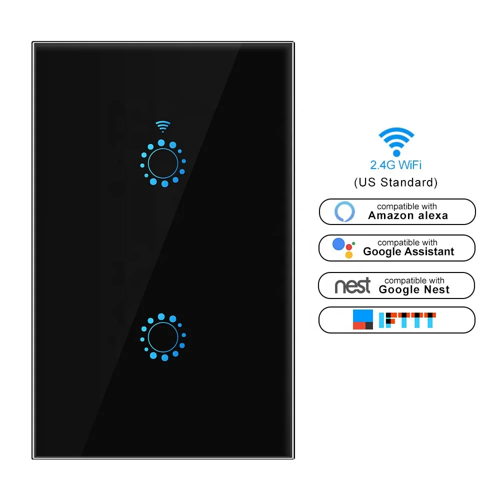 2Gang US-Australia Tuya Yiwei Alexa WiFi Smart Touch Remote Control Switch