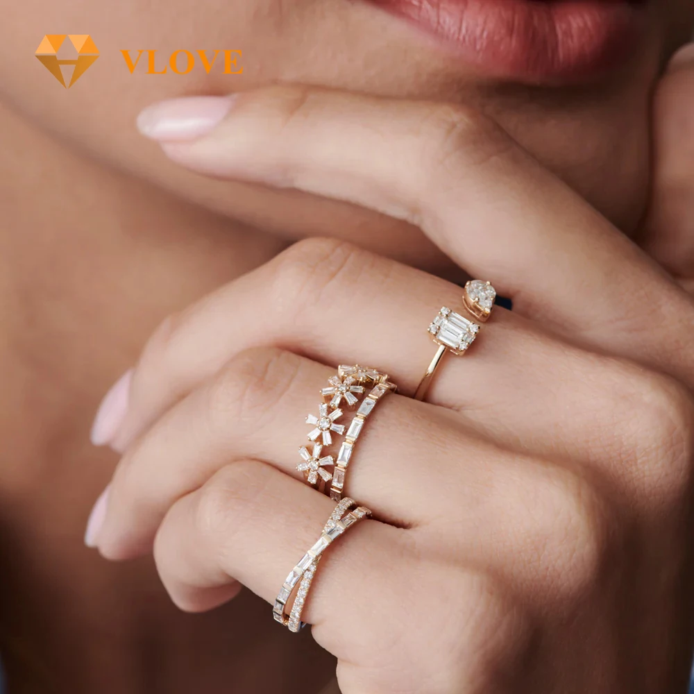 VLOVE New Design Jewelry Diamond Rings Jewelry 14k Gold Illusion Setting Diamond Toi et Moi Ring