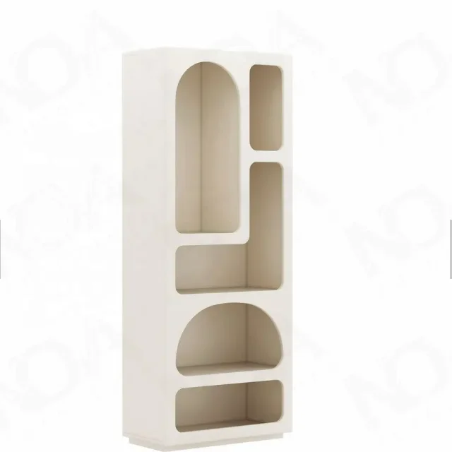 White Arched Bookcase Tall Open Storage Geometric Cabinet Design Niche Bookshelf Wood Living Room Display Stand