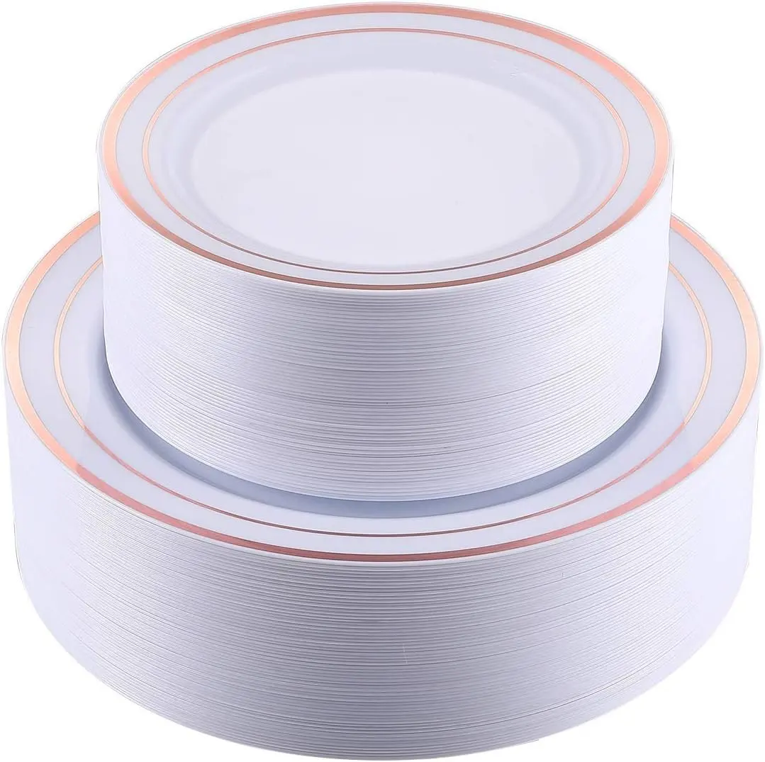 25pcs Gold Edged Hot Stamping Plates Party Tableware Disposable Paper Plates And Cups Party Tableware