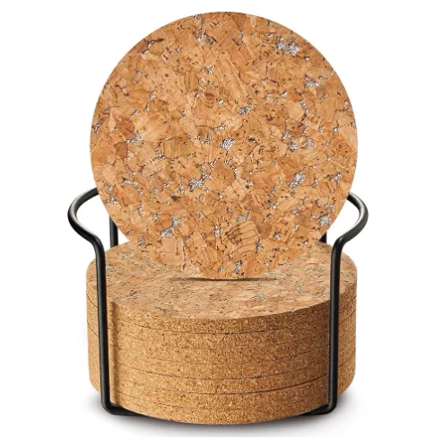 Home Decor Cork Coasters with Holder Drinks Coasters with Cork Bases for Tabletop Protection Mats & Pads