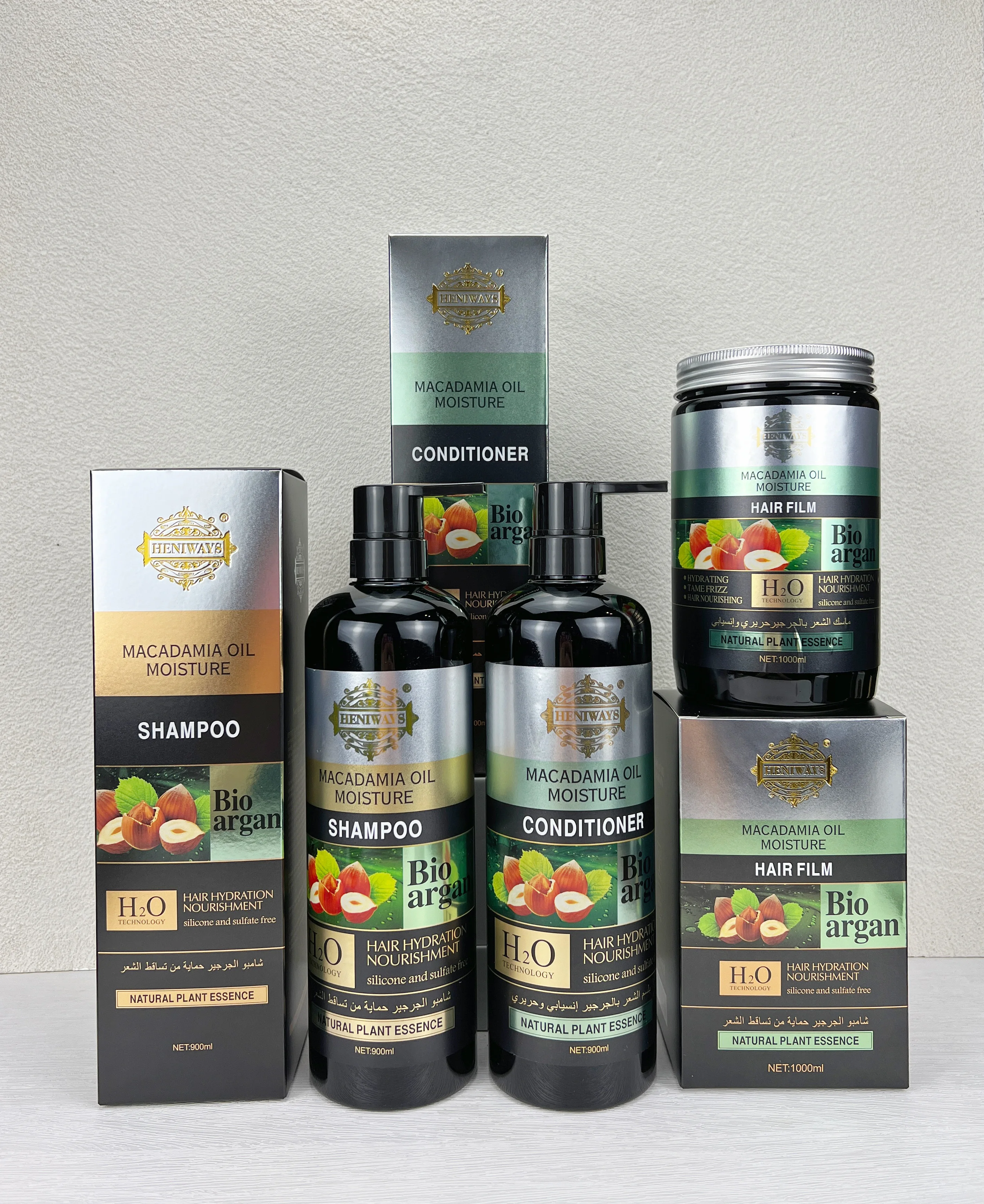 HENIWAYS Customize Wholesale Nut Fruit Oil Hair Hydrating and Nourishing Bio Argan Shampoo 900ml