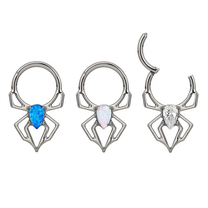 G23 Titanium Spider Opal Hinged Segment Hoop Nose Septum Piercing