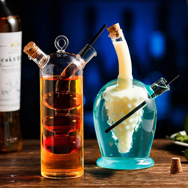 Hot sell New Style 350/440/500 ml irregular Martini transparent Double tube Cocktail Glass Fun Sharing Cup for Hotel Party