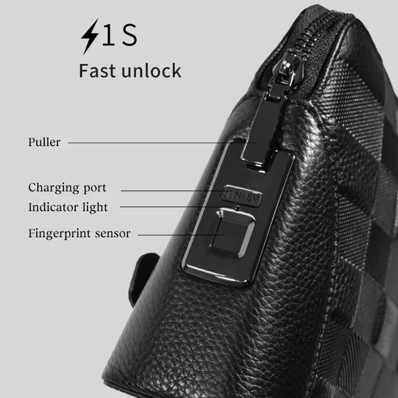 Anti theft Wholesale men purse waterproof Leather Handbags Fingerprint Lock Business Hand bags Clutch bag for men