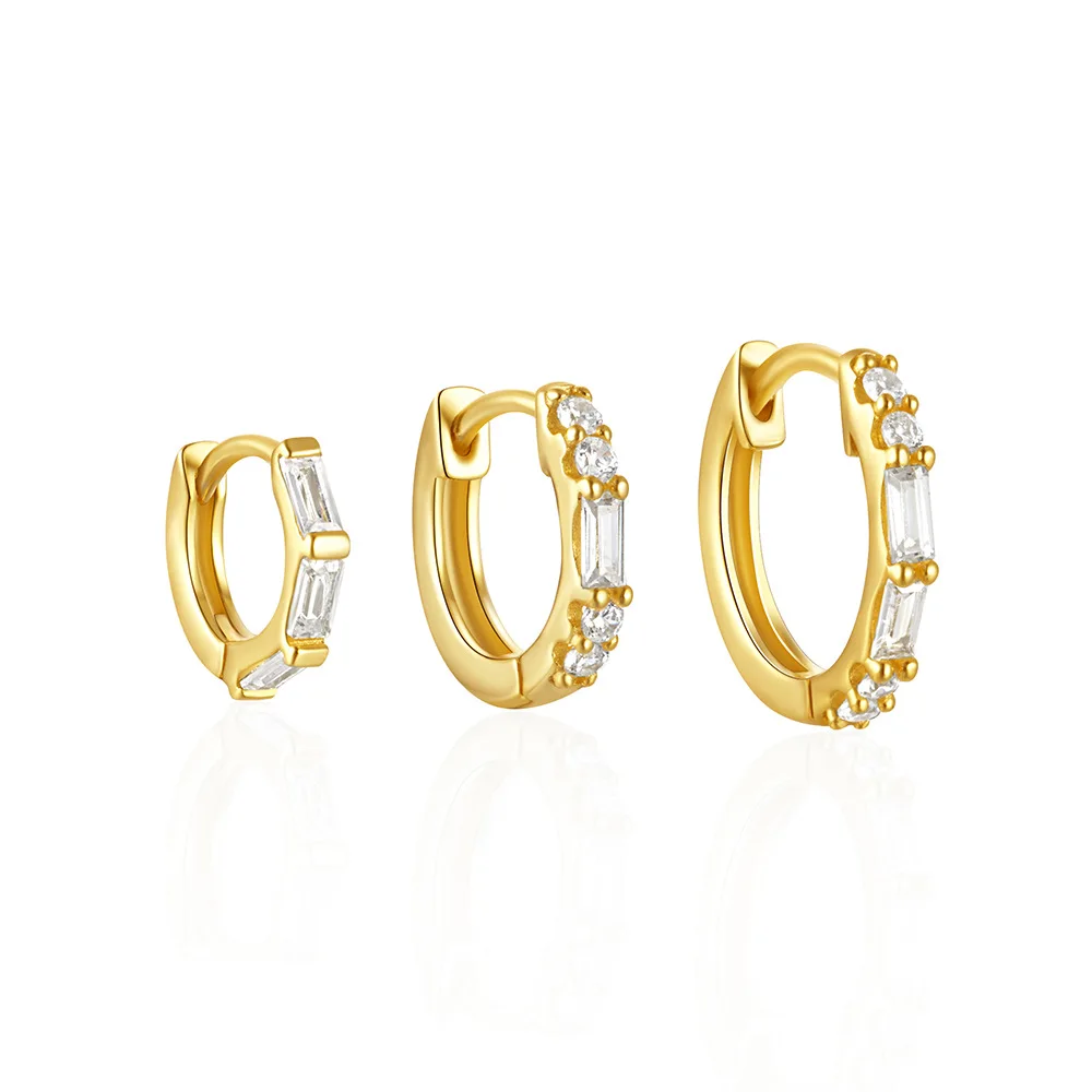 Модные 925 ювелирные изделия из стерлингового серебра оптом 18k золото сверкающие Цирконий обруч серьги набор 3