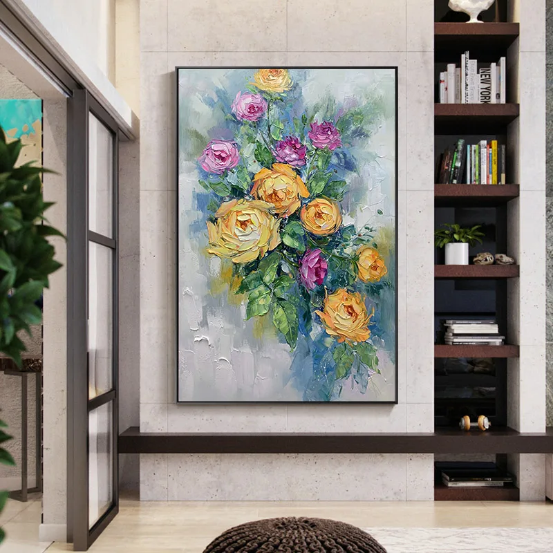 Popular Hot Sale Modern Decoration Oil Paintings Art Wall Painting Canvas Flowers Hand Painted Oil Painting 20*30 inch