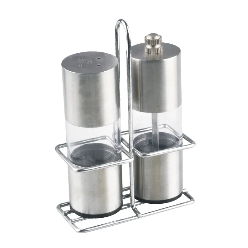 Stainless steel housing manual salt and pepper mills set