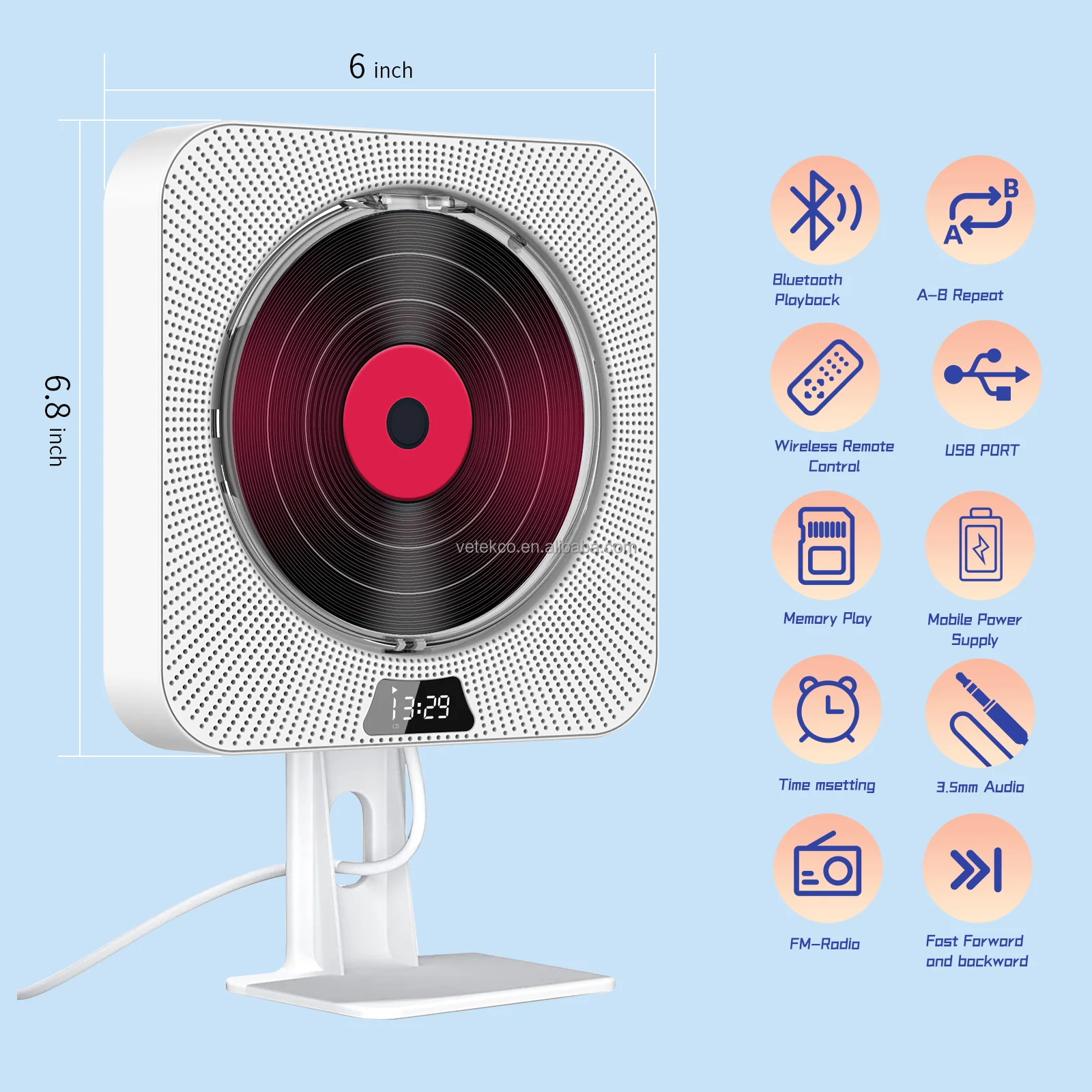 CD-плеер с Bluetooth настенный музыкальный проигрыватель CD домашний аудиоплеер пультом дистанционного управления FM-радио