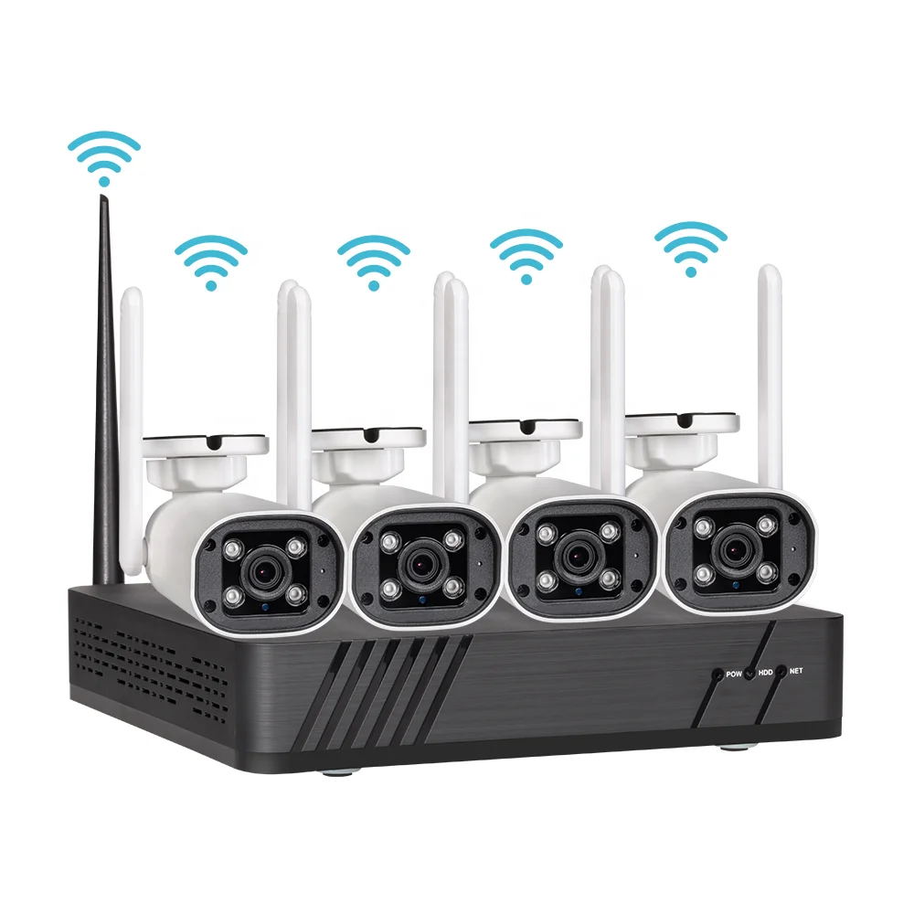 CCTV Wifi 4Ch Indoor  Nvr Audio Wireless Wire Less Security Camera System Kit 2 Ch Outdoor Detector IP Outdoor Camera Set