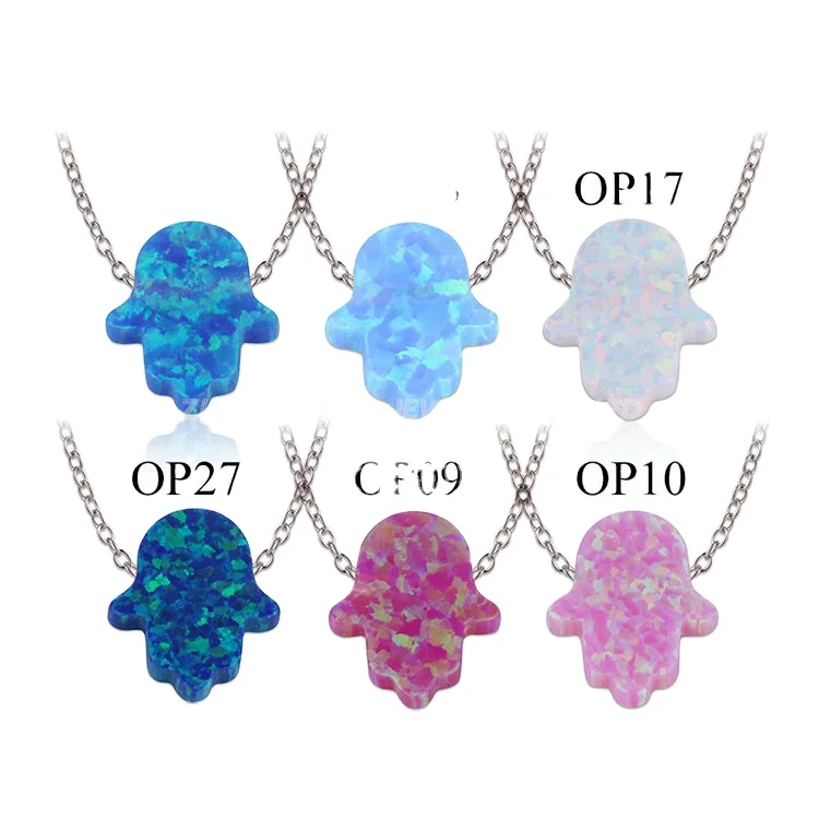 2024 Popular opal jewelry Mix Colors 11x13 Opal necklace Silver Link Chain Hamsa Necklace opal pendant