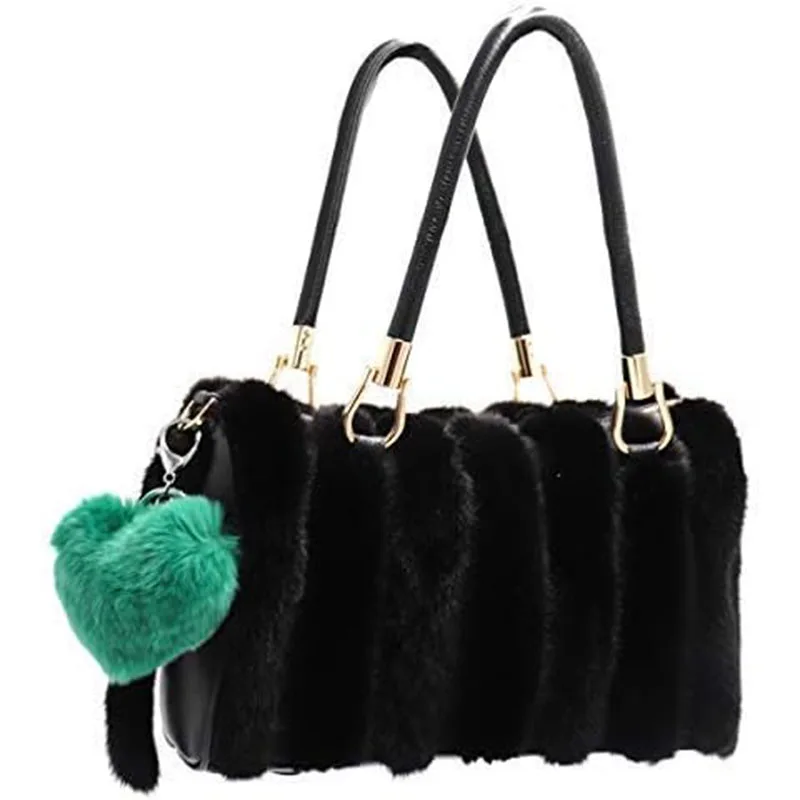 1000styles Stock Faux Fur Pompom Love Heart Keychains Multicolor Soft Rabbit Fur Heart Keychains Pom Pom Ball For Women Girls