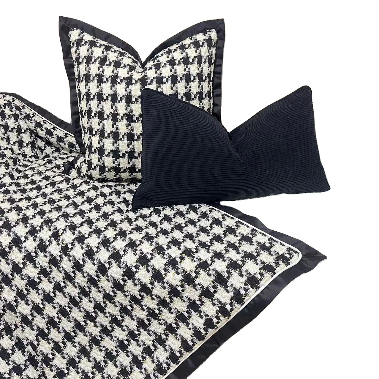 Braided golden plaid houndstooth soft fabric and tassel  hanging ornaments Plush  bedding flannel fleece fur throw  blanket