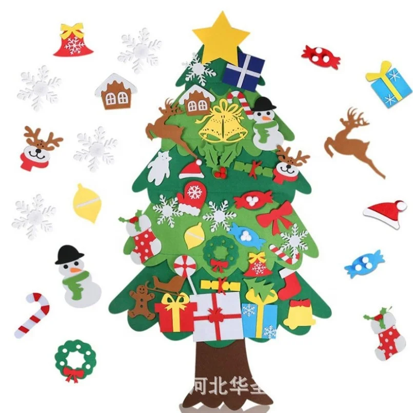 33pcs Christmas Felt Tree Xmas Kids Gift Toy Home Wall Decorations Diy Felt Christmas Tree With Led String Lights