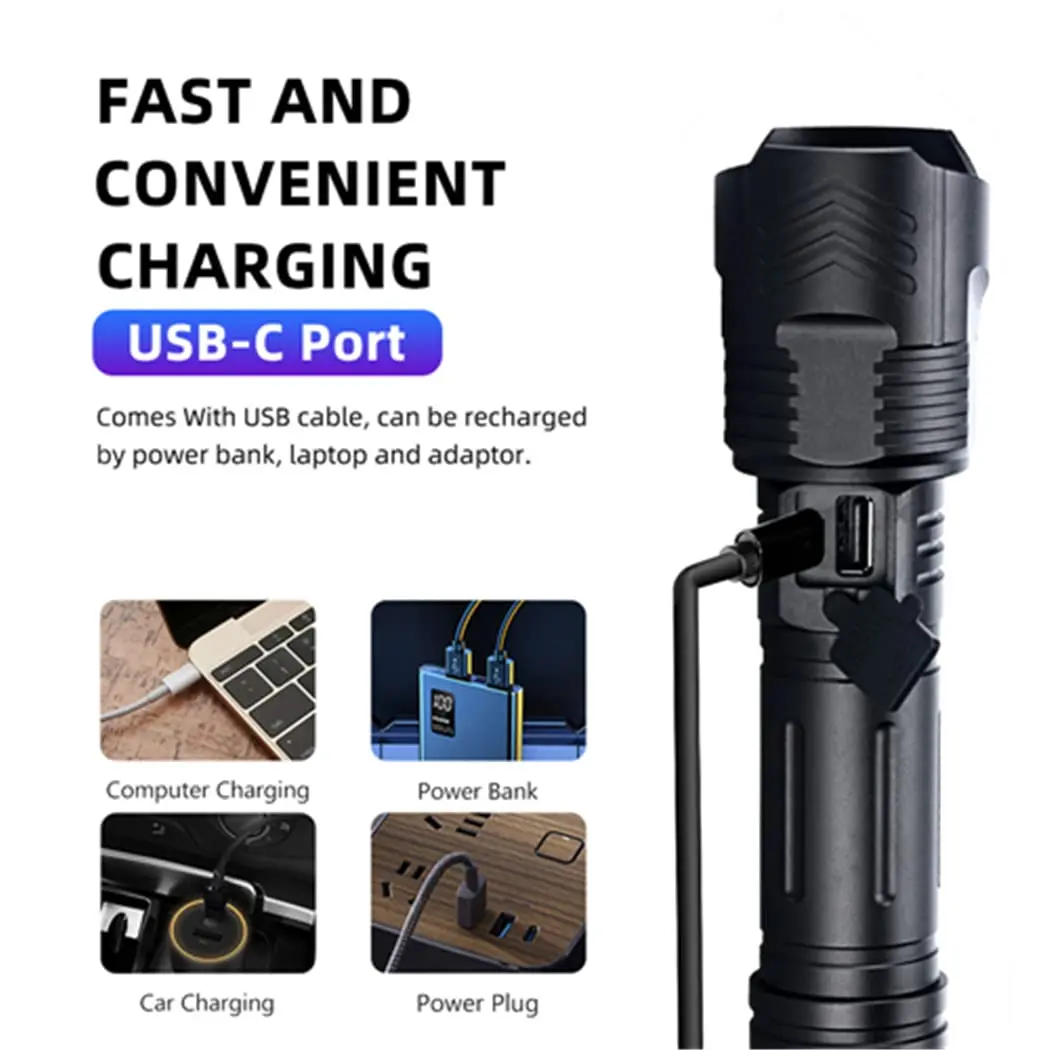 High Power Flashlight USB Charging Waterproof Flashlight 2000 Lumens Rechargeable battery Flashlights