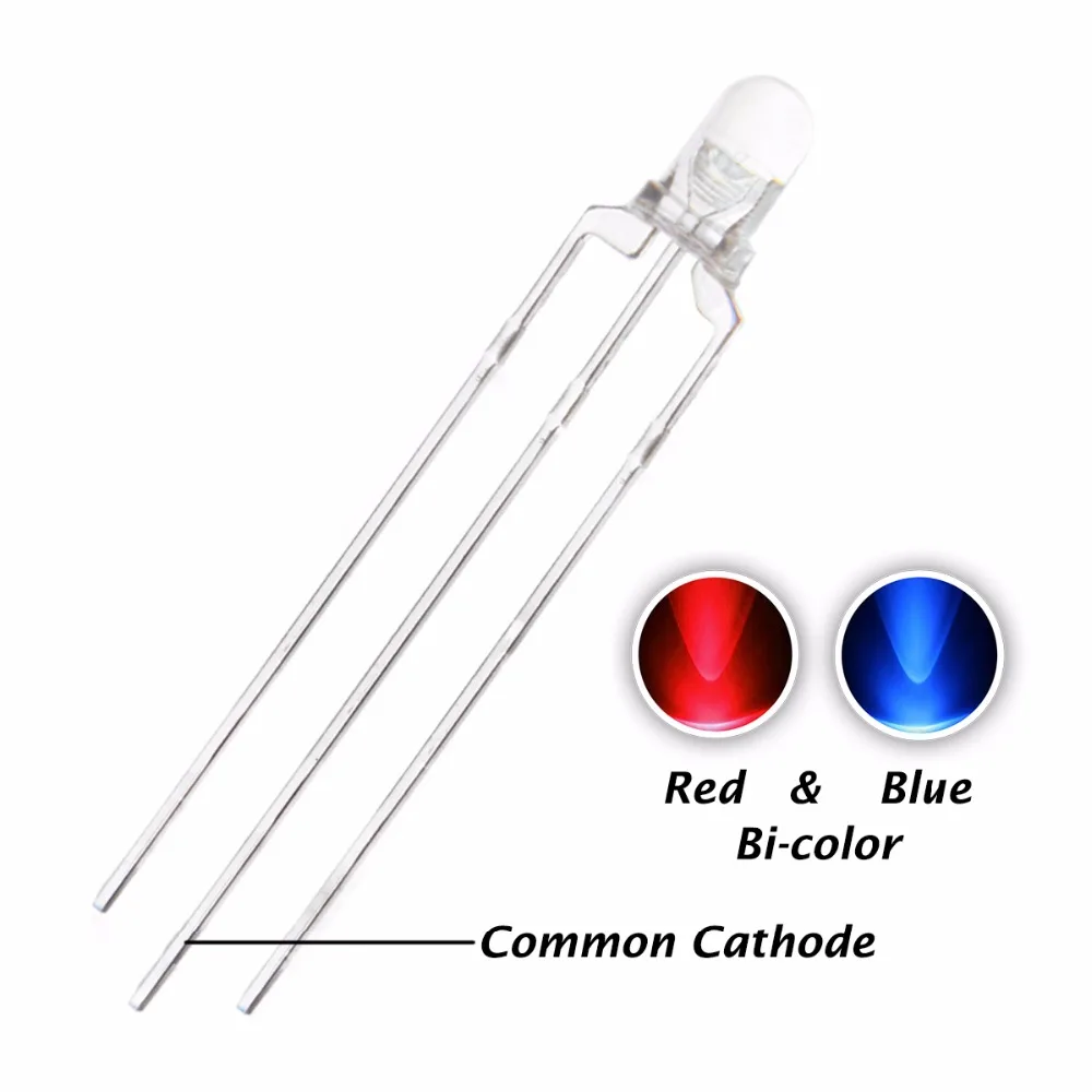 Juhong 3 мм светодиодный Диод двойной цвет красный и синий прозрачный объектив общий катод двухцветный светодиод лампа бесплатный образец