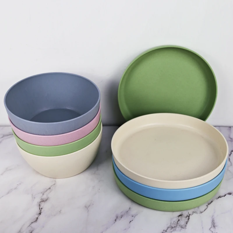 3pcs wholesale custom dinner sets biodegradable wheat straw Bowls plate and cup homeware