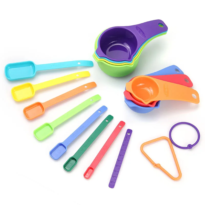 15 Pcs Plastic Measuring Cups and Spoons Set for Cooking & Baking Spice Kitchen Measuring Tools Assorted Colors