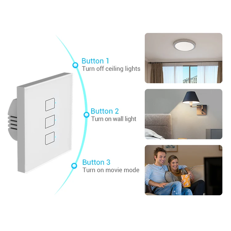 BroadLink Touch Switch EU Standard  AC230v Switch 2Gang Single Control Wall Lamp Touch Switch