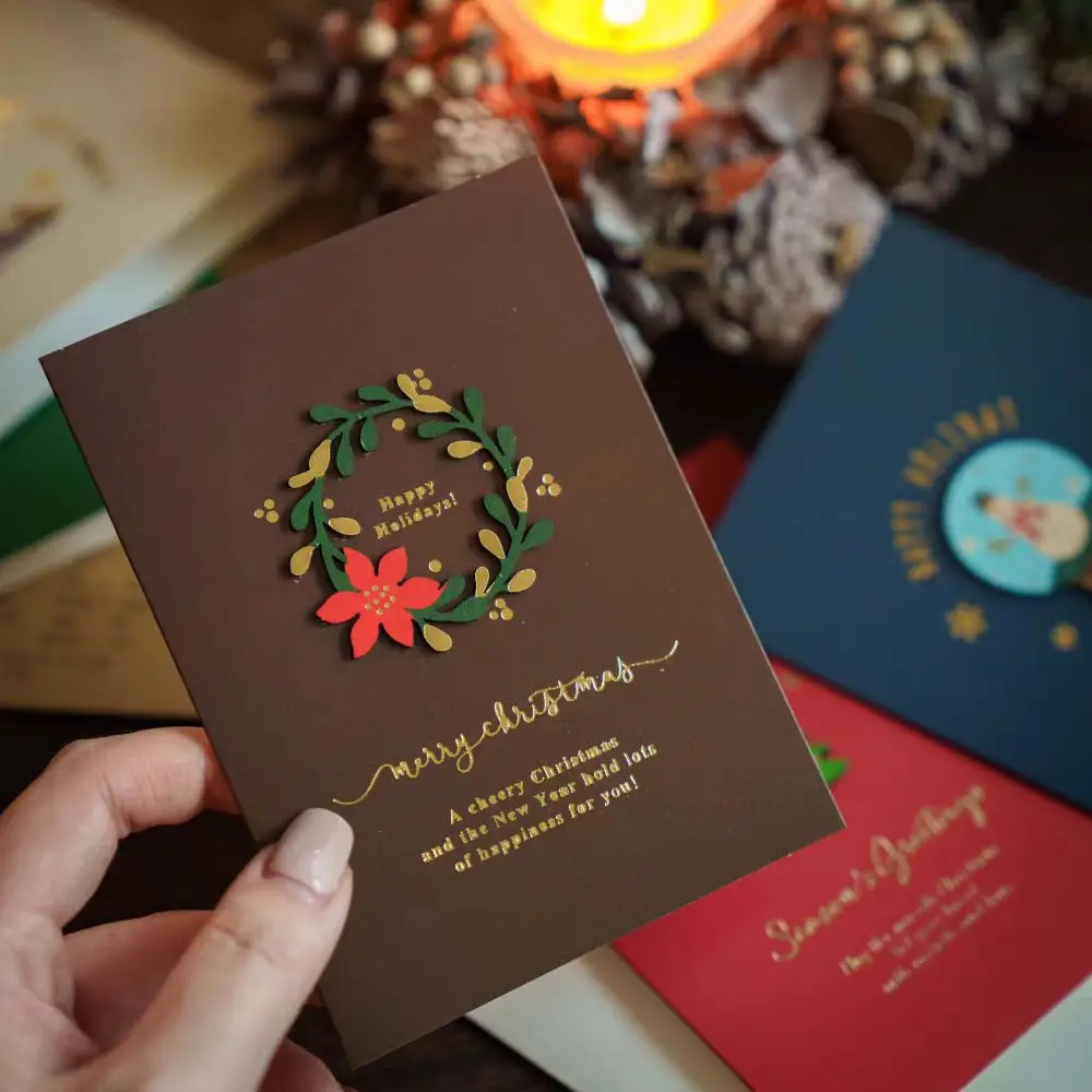 Luxury new year christmas oil painting style gift greeting card party invitation thank you cards with envelopes set