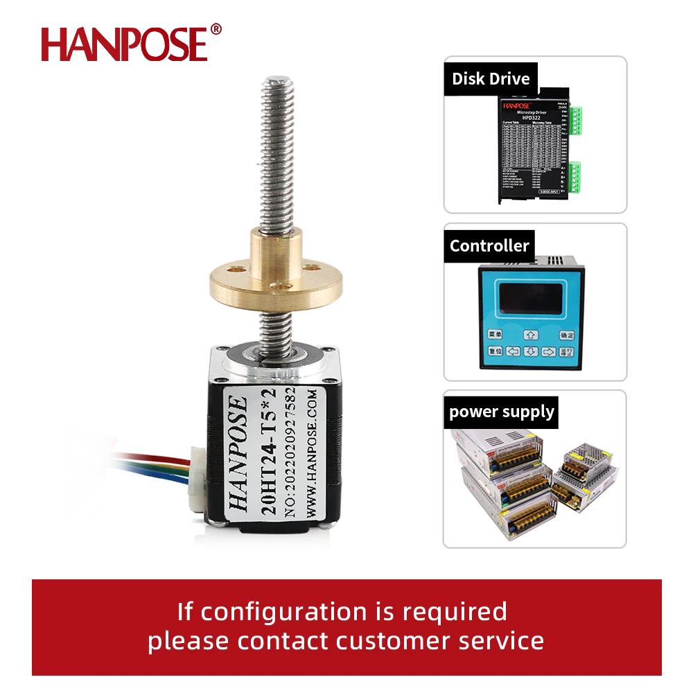 hanpose 20 stepper motor T5 screw stepmotor screw 20HT24-T5*2  50MM 0.01n.m For game machines screw trapezoid mini motor nema 8