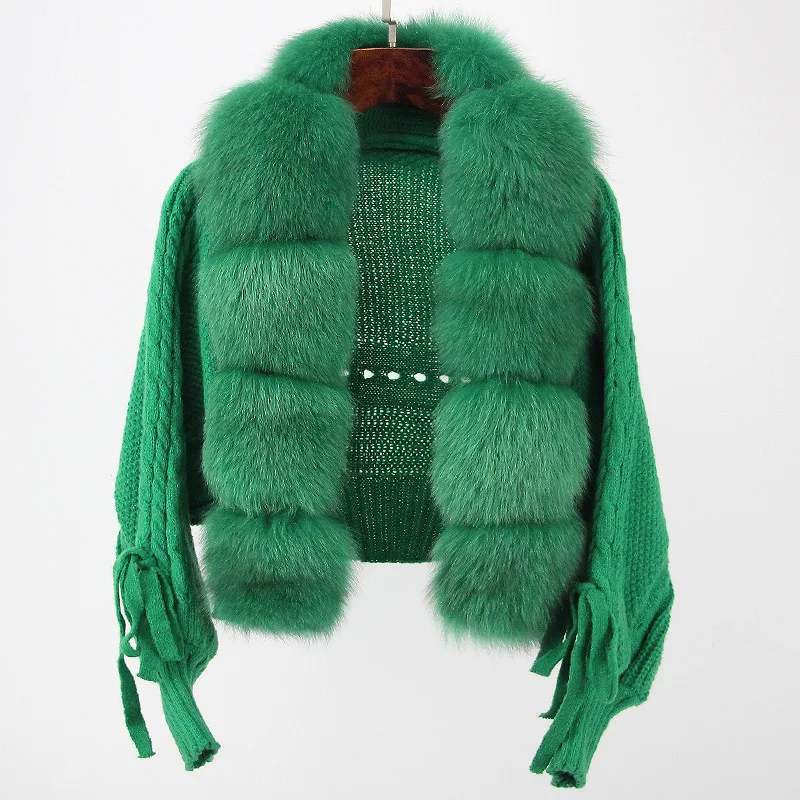 2023 New Autumn Sweater Fox Fur Cardigan Knitted Fox Fur Coat For Women