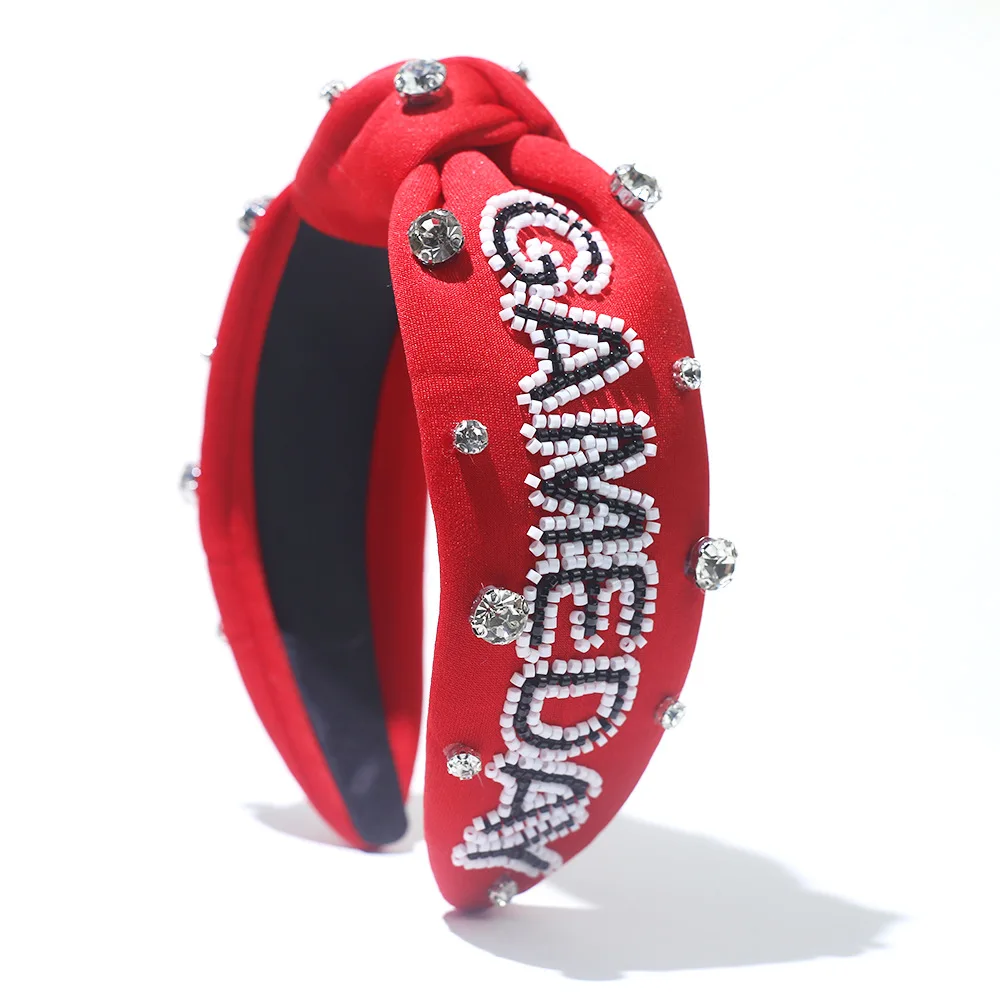 Fashionable  Game Day Hair Accessories Crystal GAMEDAY Knotted Headband Seed Bead Knot Headbands