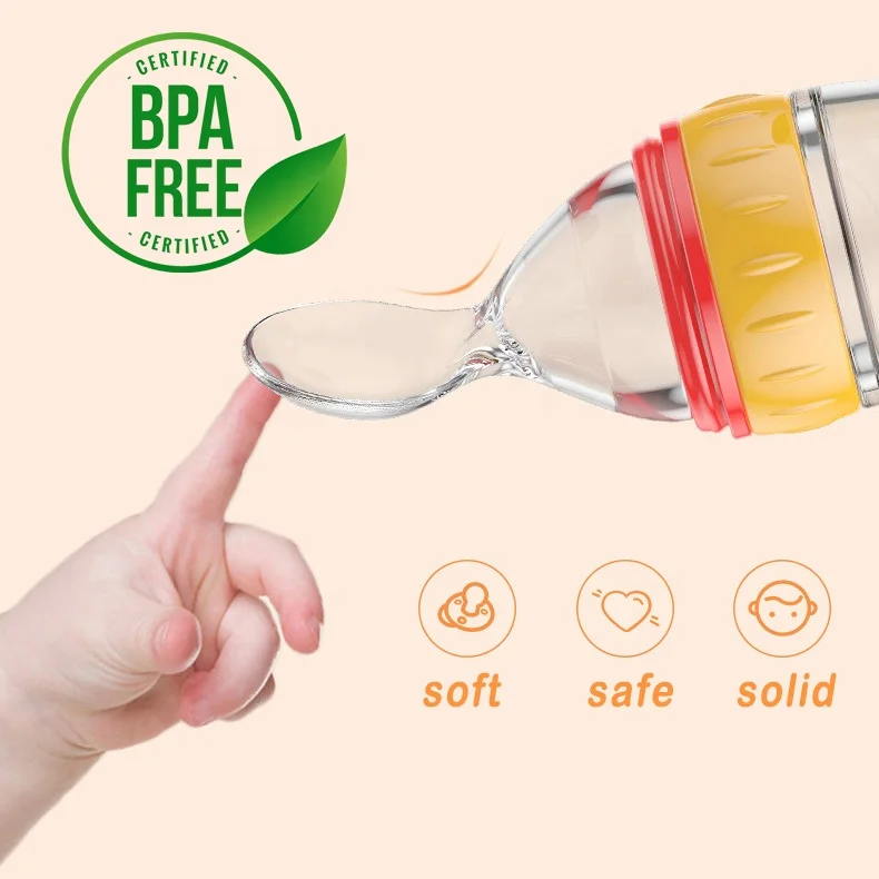 Wholesale 2021New Deasign Baby food feeder Silicone baby bottle with spoon