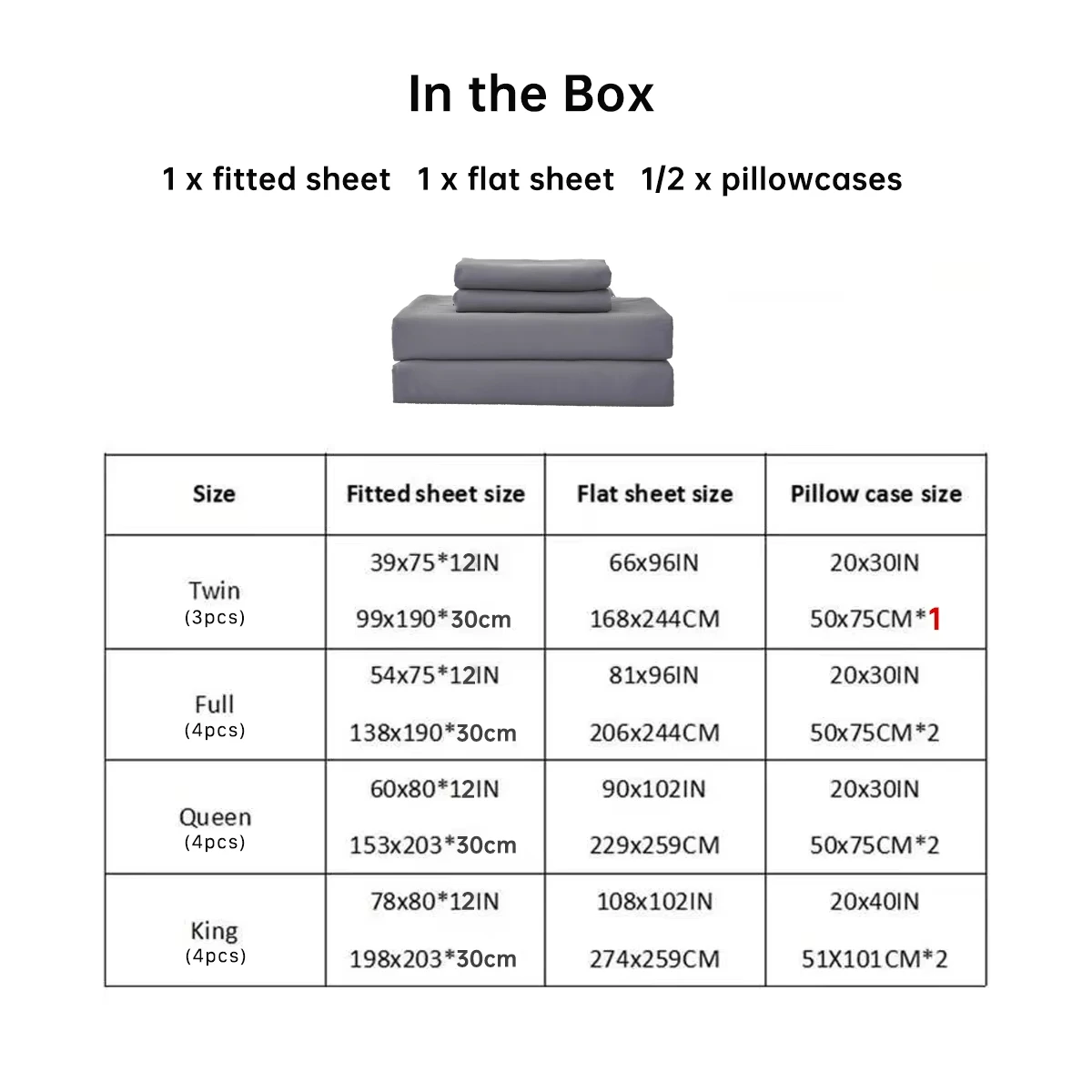 3_4pcs Solid Bedding Set Waterproof Fitted sheet  Bed Sheet   Pillowcases Soft  Queen  KIng Full  Twin Size  White and Gray