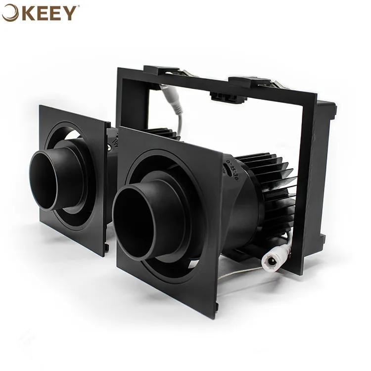 
2020 Keey new style led grille light fixture black double head ceiling led grille light square home use GS611-2 