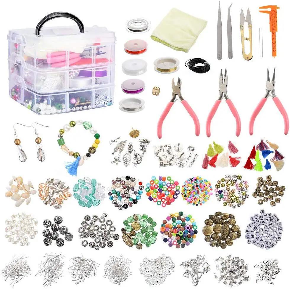 JX58 4-layer 2880Pcs Beads Charms Findings Beading Wire Jewelry Making Kit Supplies Bracelet Making Kit Kit For Bracelets