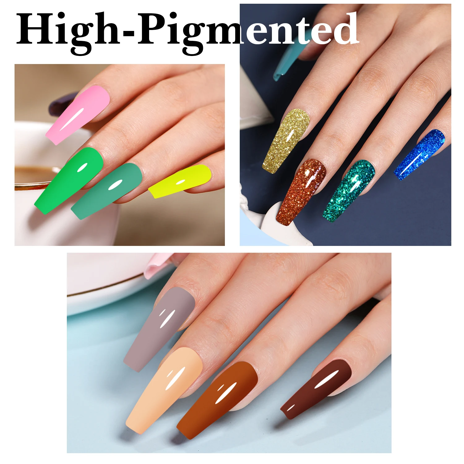 Nail Art Beauty Powder 6 Colors Dipping Powder Nail Kit(Dip Powder&Dip Base Top& Nail Brush)