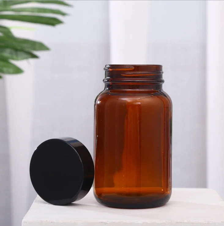 100 мл 150 200 янтарная стеклянная бутылка банка и изготовленная на заказ золотая металлическая крышка для лекарств капсула Здоровое питание