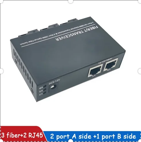 RPOE 48V 24V Media Converter Switch Reverse POE 3FO 2LAN 48V 100Mbps 3Fiber 2 Rj45 Ports Fiber Switch 20km Sc Fast Ethernet Pcba