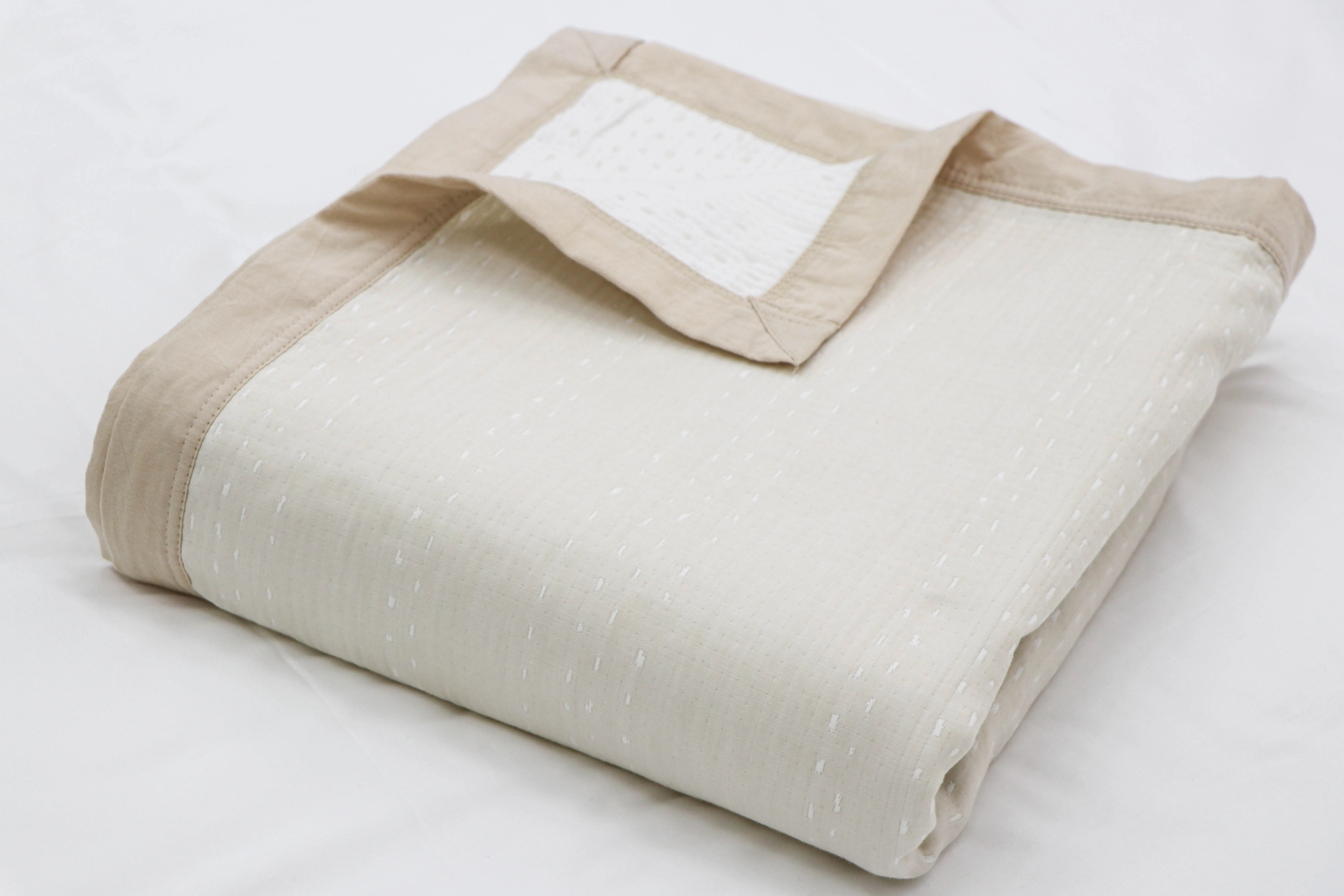 beige vertical stripe satin trim clementine twin size bed couch blanket fiesta cool cotton all season