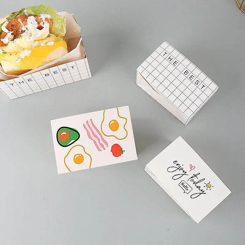 Wholesale Cartoon Toast Bread Wrapping Packaging Paper Boxes Hamburger Breakfast Egg Drop Sandwich Box , Takeaway Sandwich Box