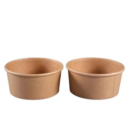 Customized Design Kraft Food Containers Wholesale Eco-friendly Kraft 1300ml Paper Soup Salad Bowl Cups With Lid Food Paper Bowl