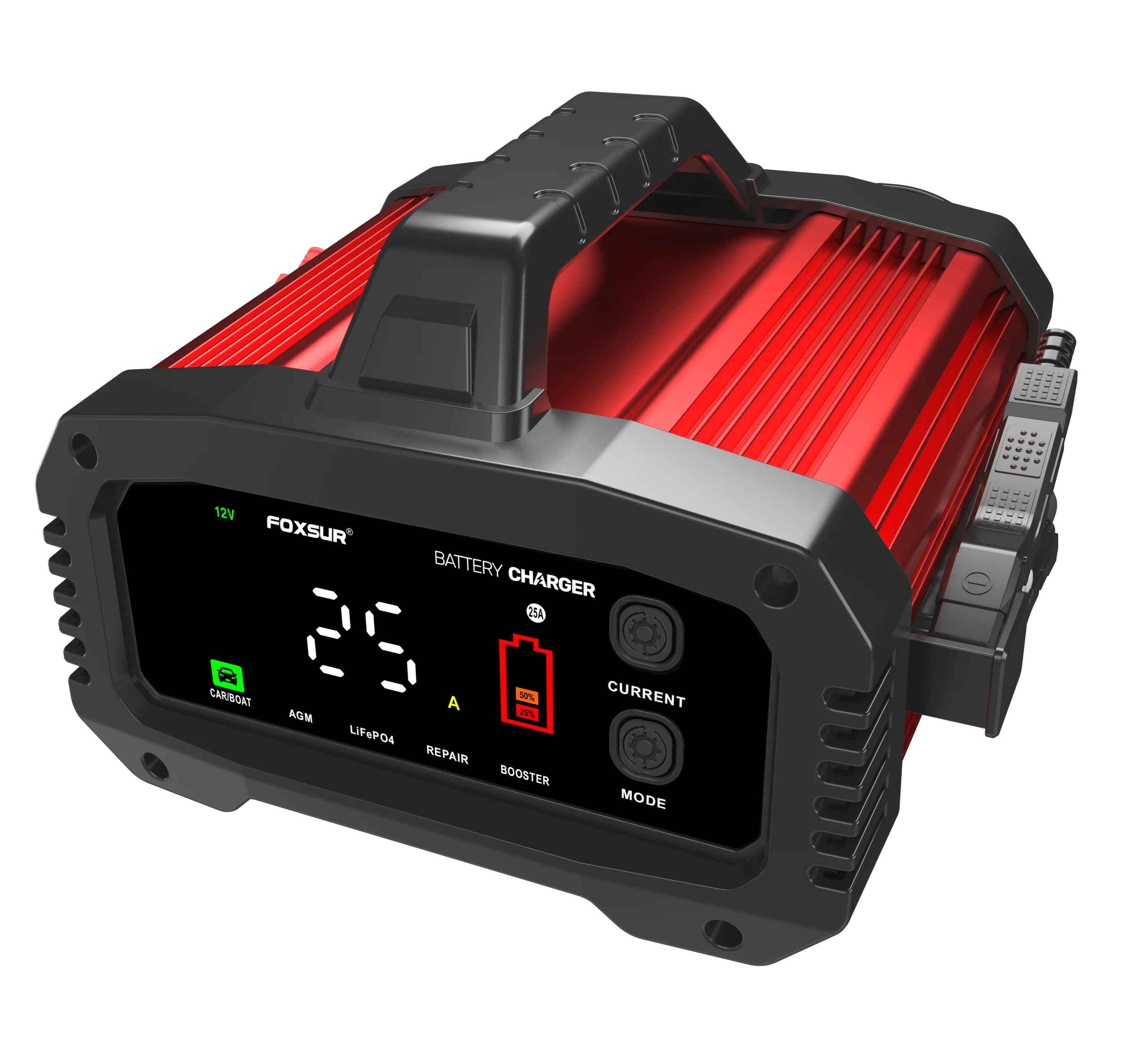 Foxsur  25A Car battery charger 12V24V automatic smart battery charger for LiFe PO4 batteries